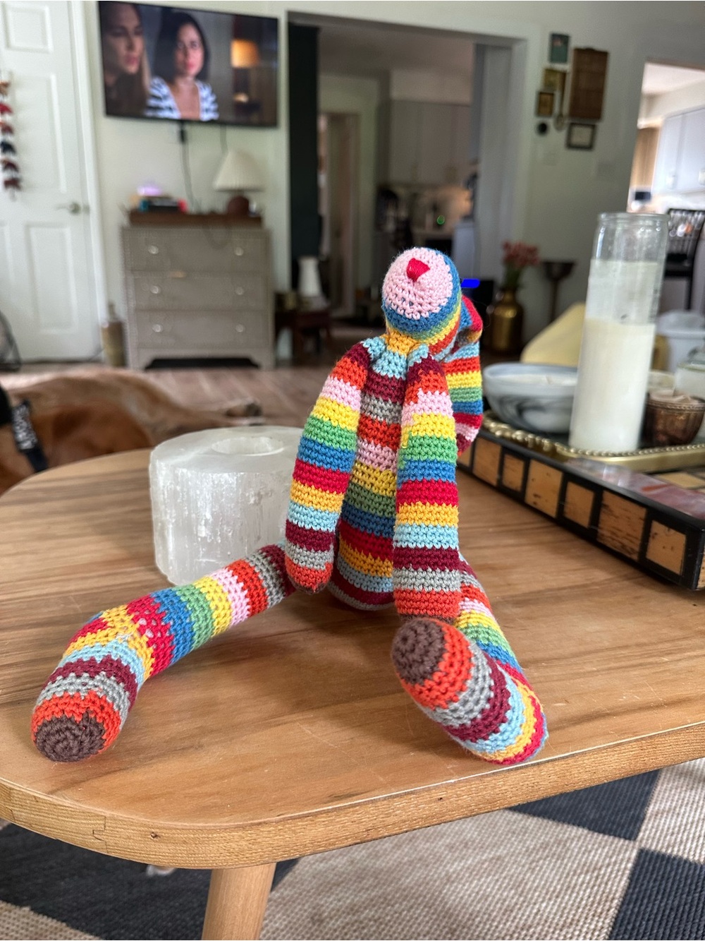 Schylling Handmade Rainbow Striped Crochet Stuffed rabbit - Colorful - Picture 3 of 5